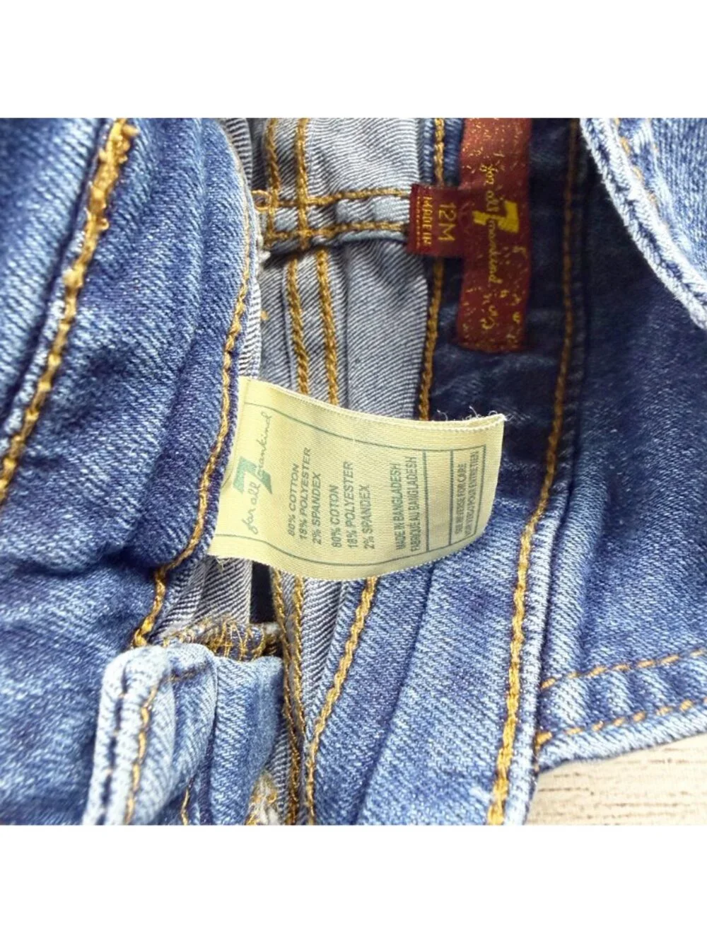 7 For All Mankind 7Fam Denim Overalls Adjustable Straps Distressed 9-12 Months - Picture 3 of 4